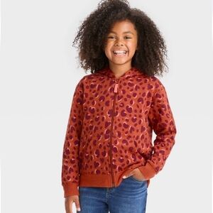 Girls Zip-Up Fleece Hoodie Sweatshirt - Cat & Jack Chestnut Orange S(6/7)